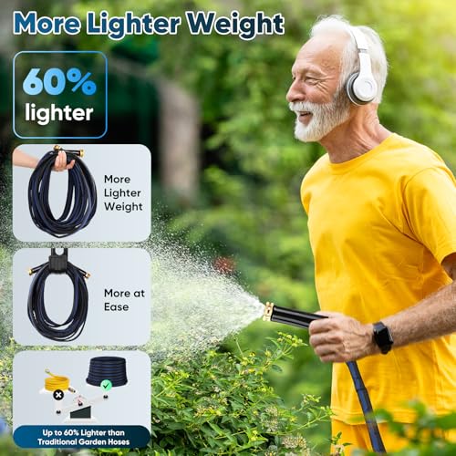 Image of Garden Hose 100ft Lightweight, Non-Expanding, Leak-Proof Metal Connector, No-Knot No-Tangle Easy to Store and Carry Wear-Resistant 3 /4GHT Flexible Water Hose for Yard Outdoor (Black Lake Blue)