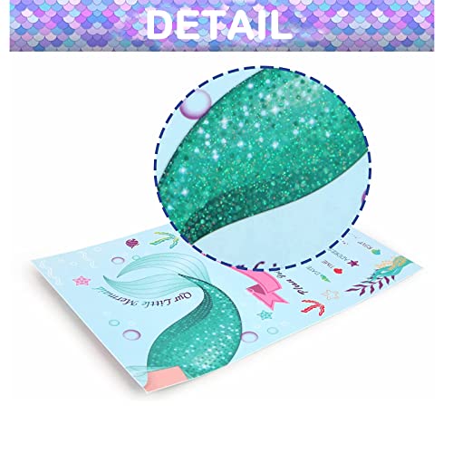 12 Cartes D'invitation Sirène Pour Anniversaire Fille - Avec Enveloppes Et Autocollants, 14x10 Cm