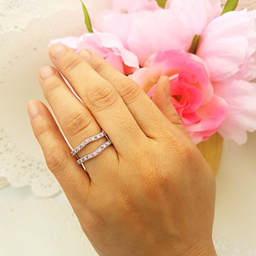 Dazzlingrock Collection 14K Solid Gold Round Pink Sapphire & White Diamond Womens Wedding Millgrain Guard Ring2