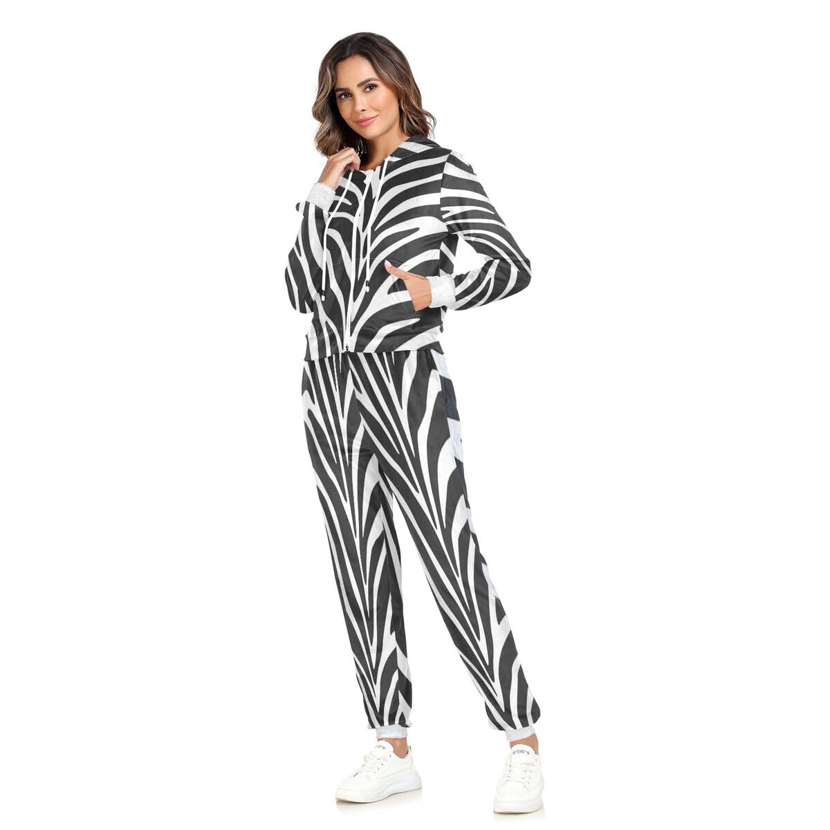 Conjunto deportivo de 2 piezas para mujer, diseño de rayas de piel de cebra africana, conjunto deportivo de manga larga, estampado animal
