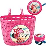 2 TLG. Set: Fahrradkorb / Korb + Fahrradklingel - Disney Minnie Mouse - mit Befestigung für Lenker vorn - Fahrrad Maus Mickey - rot - universal auch für Rolle..