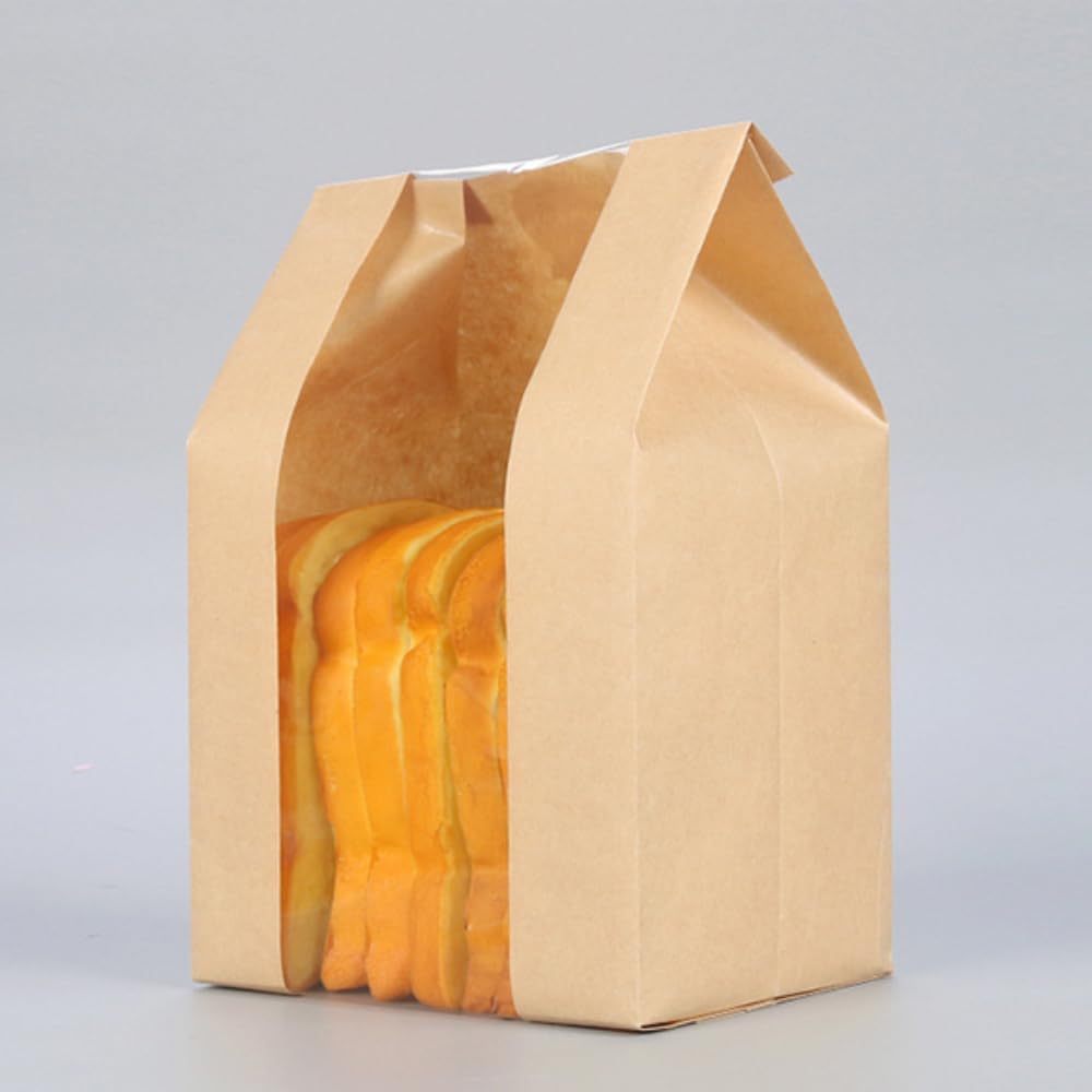 Jporshu Brown Kraft Paper Bread Bags With Window - 35 Pack, Large (32X21x10cm) For Homemade Bread, Cookies & Treats