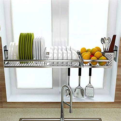 Escurreplatos de acero inoxidable 304 montado en la pared, colador de fregadero de cocina, ahorro de espacio, estante de platos 80B 100C, resistente al óxido y fácil de instalar