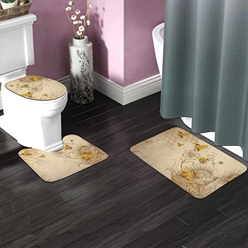DIRYKILP Badematte + Konturmatte + Toilettendeckelbezug, Honig und Bienen 3 Stück Badematte Set, mit rutschfester Klebeunterseite – Bild 3