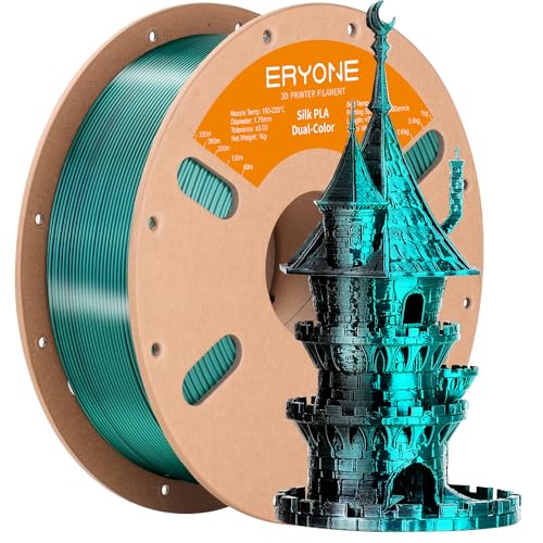 Image of ERYONE Silk Dual Color PLA Filament 3D Printer 1.75mm + /- 0.03mm, Bicolor Filament Two Tone PLA 1KG(2.2lbs) Cardboard Spool, Black Green