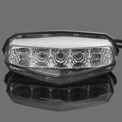 Diamond Cut Clear Lens 10 Red LED Brake Stop Running Rear Tail Light Compatible with Suzuki Honda Yamaha Kawasaki Street Bike