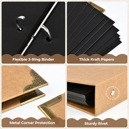 Álbum de fotos DIY para scrapbooking, tapa dura kraft, tamaño 8,3" x 10,5", 60 páginas, con pegamento de encaje, plantillas y pegamentos para esquinas, color caqui miniatura 4