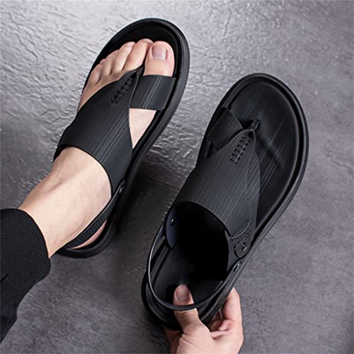 Men Shoes Vintage Real Leather Non-Slip Beach Slip-On Sandals Travel Slippers Black Brown(42)4