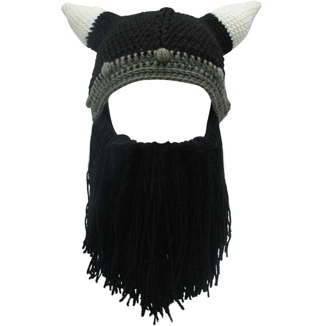 Lrohan Men's Black Knit Beard Beanie Hat Winter Outdoor Caps Ski Mask Hats