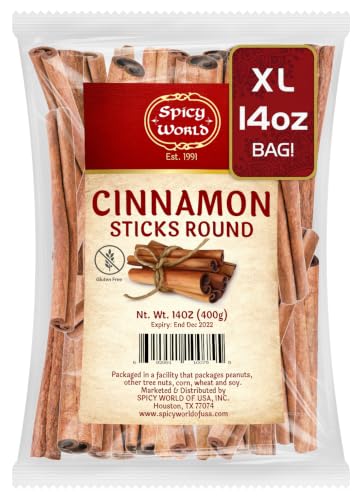 Spicy World Cinnamon Sticks 14 Oz Bag ~100 Sticks - Strong Aroma, Perfect For Baking, Cooking & Beverages - 3+ Inches Length - Cassia Saigon Cinnamon From Vietnam