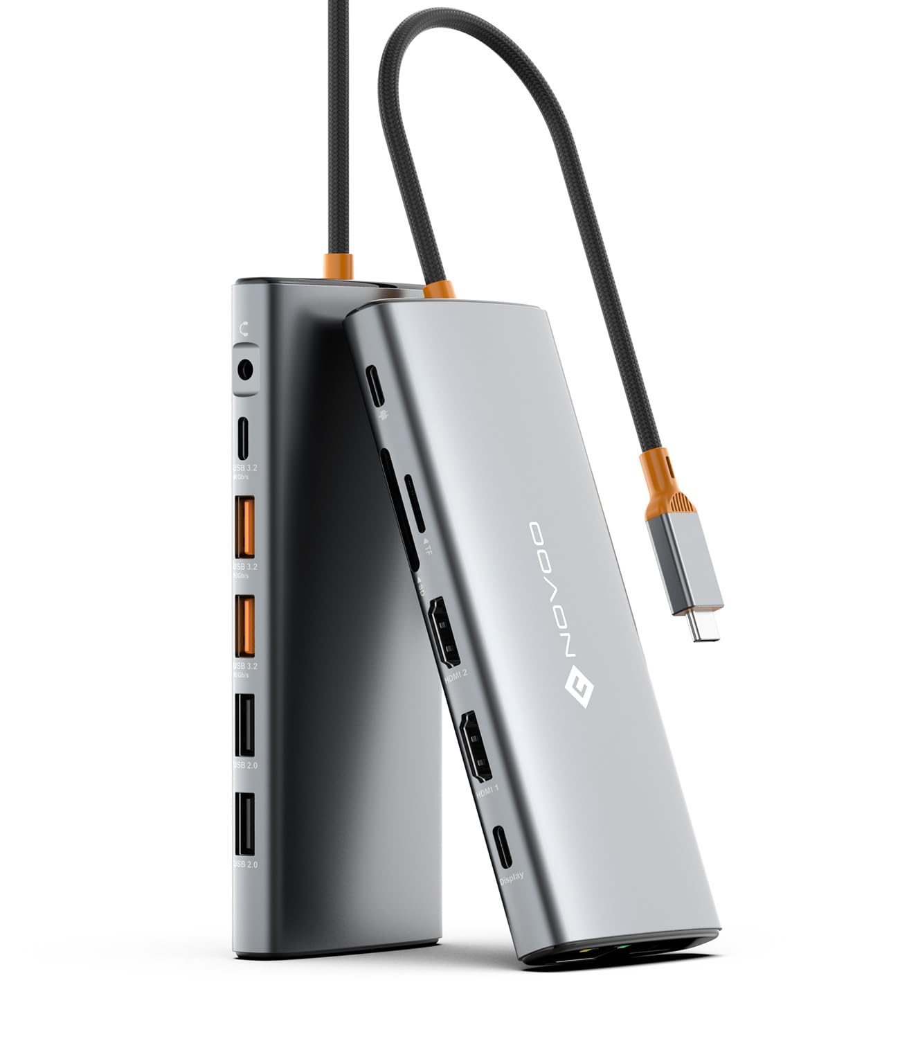NOVOO 14-in-1 - Stazione di Home Display USB C su tre schermi, uscita tipo C unica per video 4K a 60 Hz, HDMI 4K@60Hz*2, USB-A 3.2 * 2, USB C 10 Gbps, SD/TF 2.0, audio, 100WPD per HP/Dell/Mac