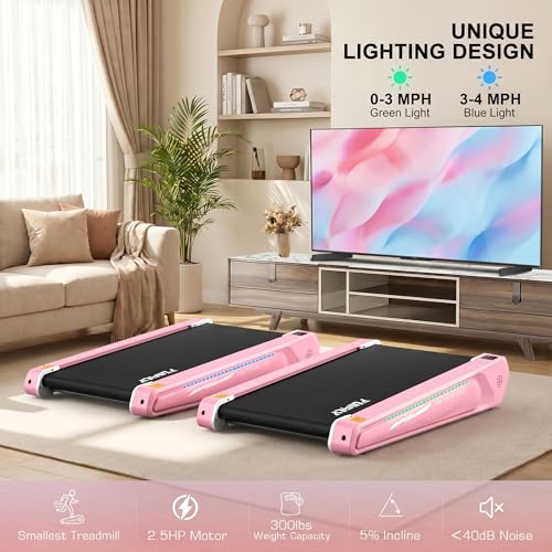 Image of FUNMILY Walking Pad Treadmill with 5% Incline, 2.5HP Smallest Under Desk Treadmills for Home Office, Compact Walking Treadmill 300lbs Weight Capacity /Remote Control /Lighting Design