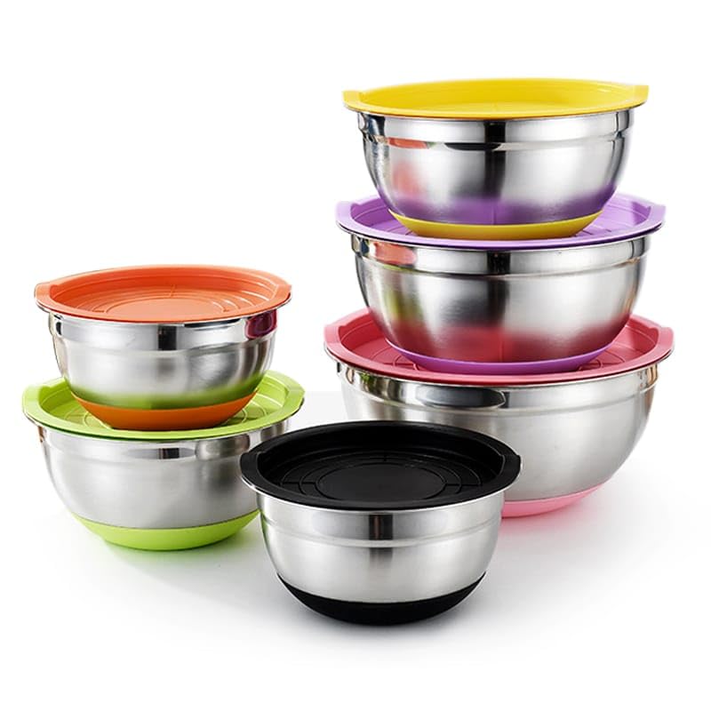 Stainless Steel Mixing Bowls Set with Lids – 5 Nesting Bowls for Food Storage, Baking & Meal Prep – Non-Slip Base, BPA-Free, Dishwasher Safe