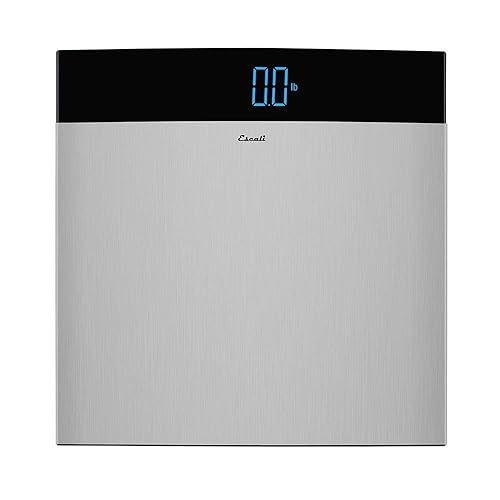 Escali Báscula de baño electrónica digital de acero inoxidable extra grande para peso corporal con capacidad extra alta de 440 libras, baterías
