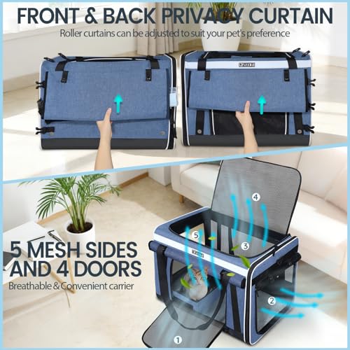 Image of Petskd Double Extra Large Cat Carrier with Litter Box and Privacy Curtain, 48 inchx17 inchx17 inch Soft Cat Car Travel Carrier with Locking Zippers for Multiple Cats Long Distance Trip(Blue)