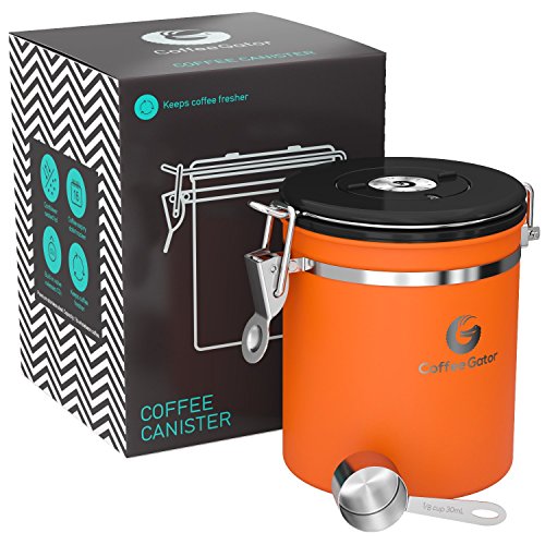 Coffee Gator Boîte à café hermétique - Boite étanche pour la conservation du cafe et de toutes ses saveurs, Acier inoxydable - Avec Cadran Dateur et Cuillère Doseuse Offerte