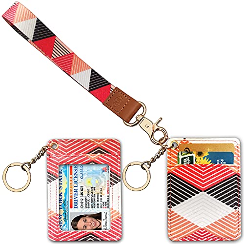 Wabogove Wristlet Lanyard Hand Wrist Strap Credit Card Holder Badge Holder ID Case Wristlet Keychain for Car Keys with Wallet (Red Triangle)
