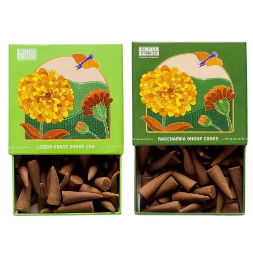 Image of Natural Incense Fragrance Lemon Grass and Nagchampa Dhoop Cones with Holder (80 pcs) | Havan for Pooja, Home & Festivals I Natural Guggal /Loban Original |Pack of 2 (40 Cones /Pack)