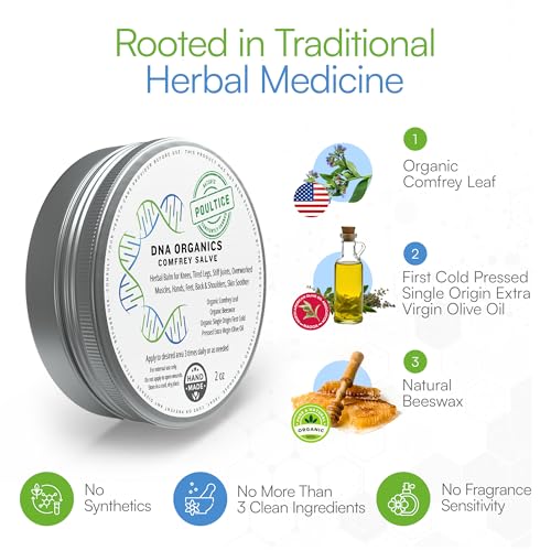 DNA Organics Comfrey Salve Ointment 2oz – Organic Herbal Salve for Bones, Muscles, Joints, Knees, Skin & Tattoo Care. Herbal Balm for Soothing Relief. Handcrafted, Slow-Infused, No Chemical Fillers - Image 4