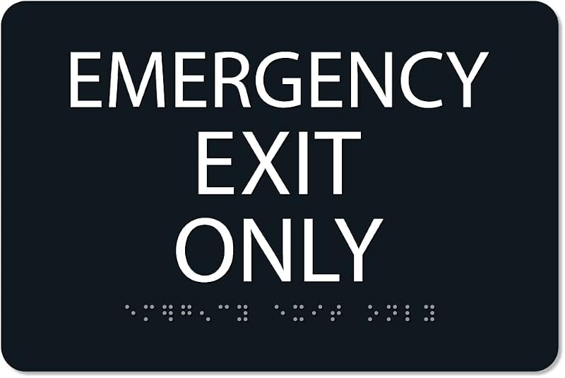 Señal de salida de emergencia Alpha Dog Only, señal Braille ADA de 6 x 9, negro | Braille de grado 2, caracteres táctiles en relieve de 1/32 pulgadas, cumple con el código de incendios, fabricado en EE. UU.