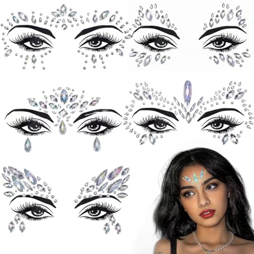 5PCS Face Ge/ms for Festivals,Face Glitter Stickers Set, Ge/ms Stickers,Crystals