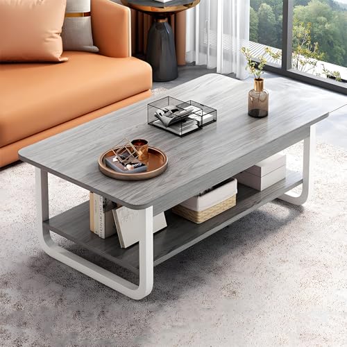 センターテーブル 大きめ ローテーブル 収納付き テーブル 一人暮らし リビングテーブル U字型スチールテーブル脚 座卓 ちゃぶ台 幅120×奥行60×高さ42cm グレー