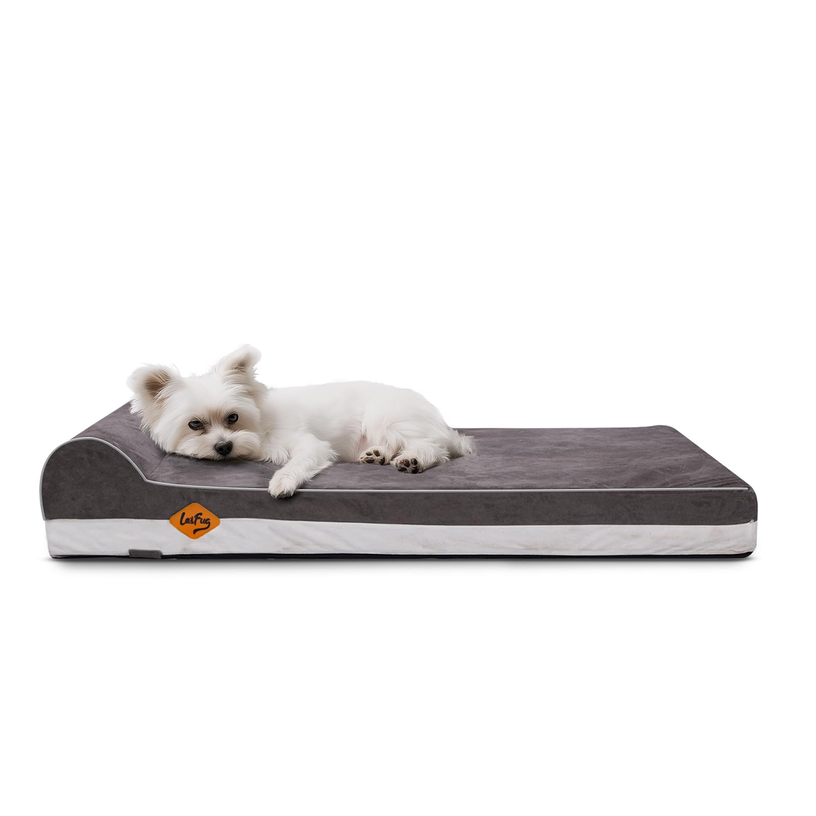Laifug - Letto ortopedico in memory foam medio per cani con cuscino, fodera impermeabile, rimovibile e lavabile, design intelligente, 86,4 x 55,8 x 15,2 cm, grigio