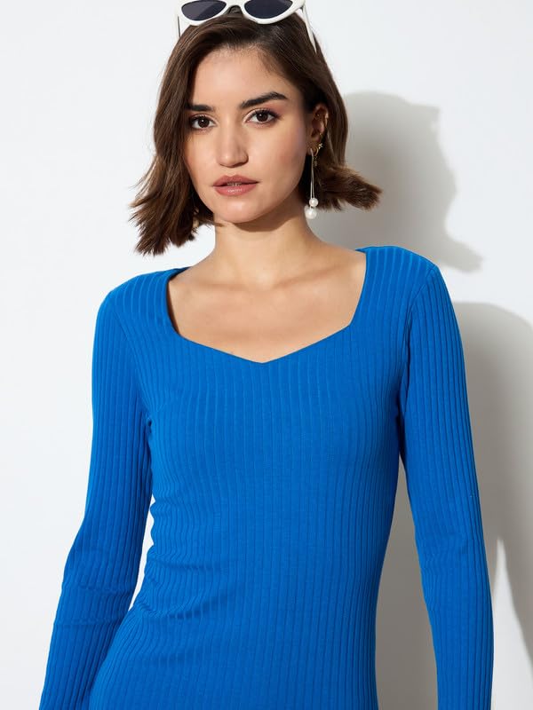 Image of barcino Black Rib Sweetheart Neck Knee Dress