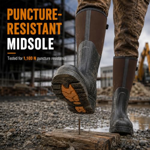 Image of Hunthor Steel Toe Rubber Work Boots, Puncture-Proof with Steel Shank