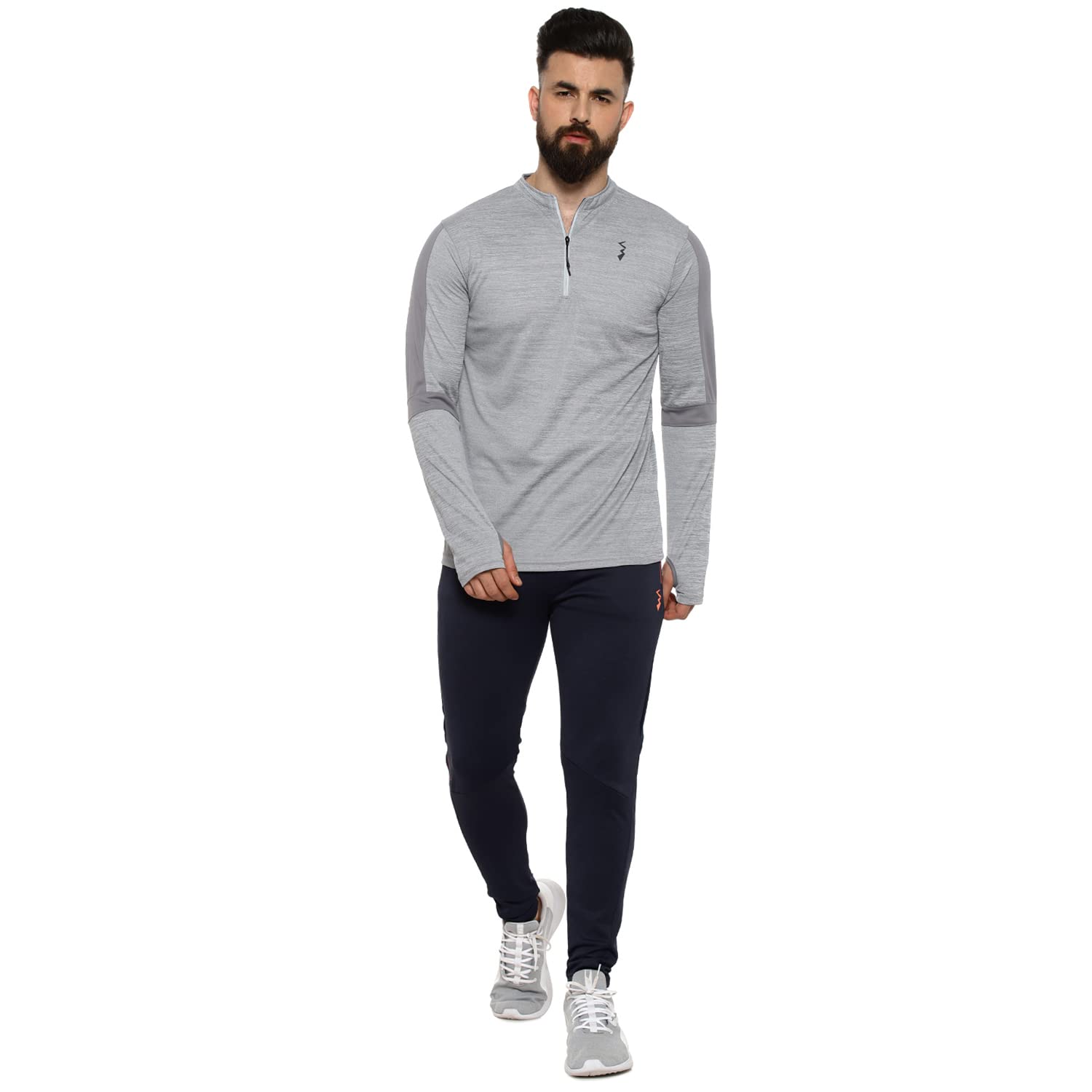Campus Sutra Basic Activewear - Camiseta de manga larga para hombre, corte normal, cuello alto, media cremallera, de poliéster, ajuste cómodo para uso diario
