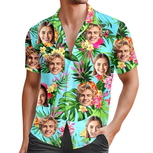 Chemise Hawaienne Homme Personnalisé, Funky Chemise A Fleur Homme Femme Hawaïenne Personnalisée Avec Visage Photo Chemises De Plage Tropicales Chemises Hawaïennes Boutonnées à Manches Courtes Hippie