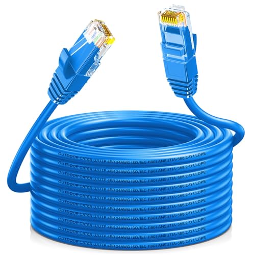 Qiuean Cat6A Lan Kabel 15meter, Professionell Outdoor LLDPE Netzwerkkabel, 10Gbps Au&szlig;en Wasserdicht Direkte Beerdigung Ethernet Kabel, 24AWG UTP CCA Hochgeschwindigkeits-Internetkabel （15m）