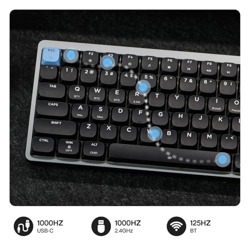 Image of EPOMAKER Luma84 Low Profile Aluminum Mechanical Keyboard, QMK /VIA Programmable, Tri-Mode Wireless, Win /MAC /Linux Compatible, RGB Backlight (Black&Blue, Gateron Low-Profile Red Switch)