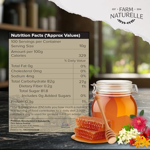 Image of Farm Naturelle Raw Natural Honey 1kg | Glass Bottle | 100% Pure Unprocessed & Natural Honey | Ayurvedic & Rich in Vitamins and Minerals | Helps Boost Immunity