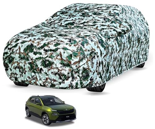 Image of Auto Hub Car Cover Compatible with Skoda Kylaq with Mirror Pocket, Soft Cotton Lining, Kylaq Car Cover Waterproof - Forest Print