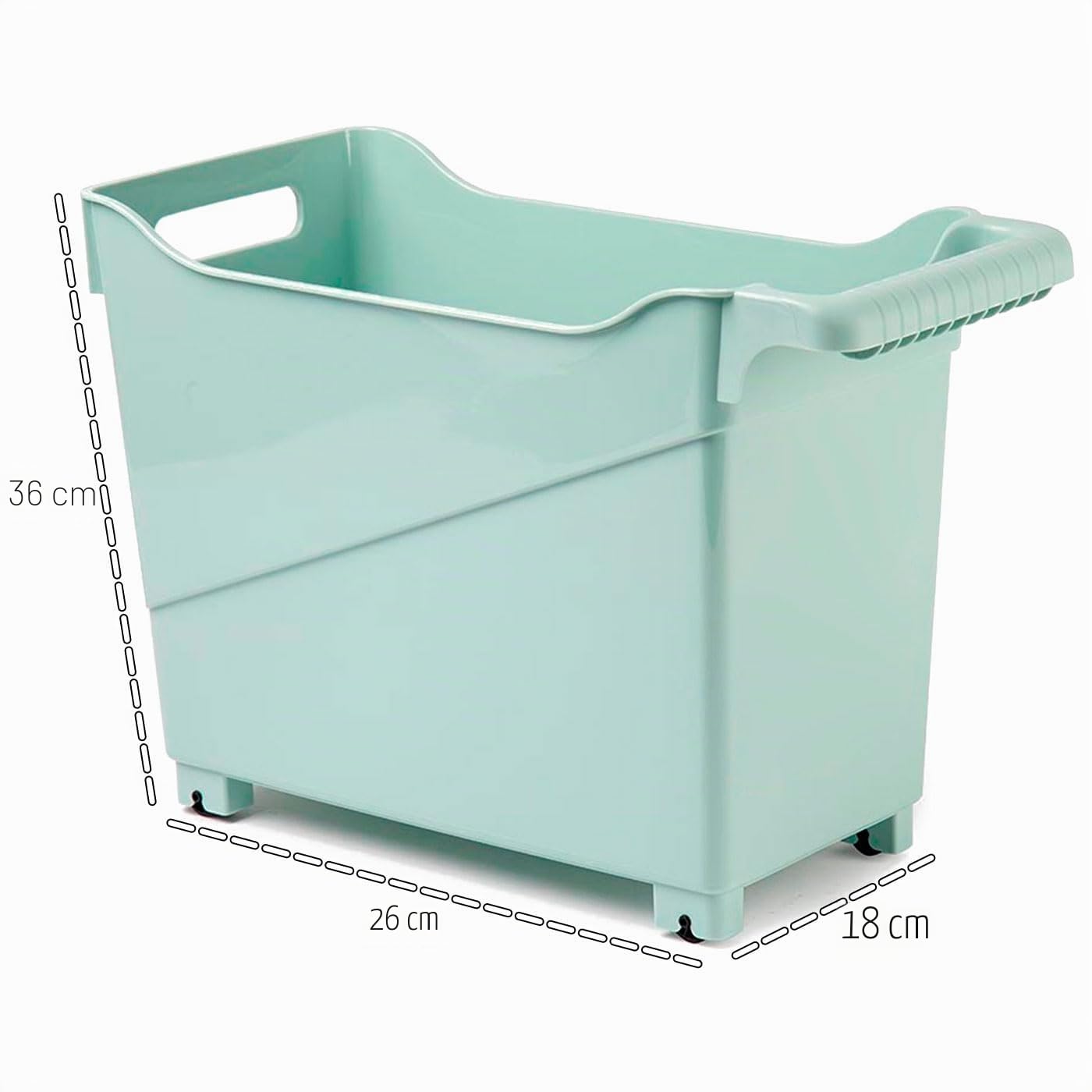 ACAN Tradineur Pack de 4 Carritos de plástico multiusos con ruedas Cesta para Diversos usos con Ruedas para moverlo Cesto para organización y Almacenamiento N.grados 3-26 x 18 x 38 cm Color: Verde