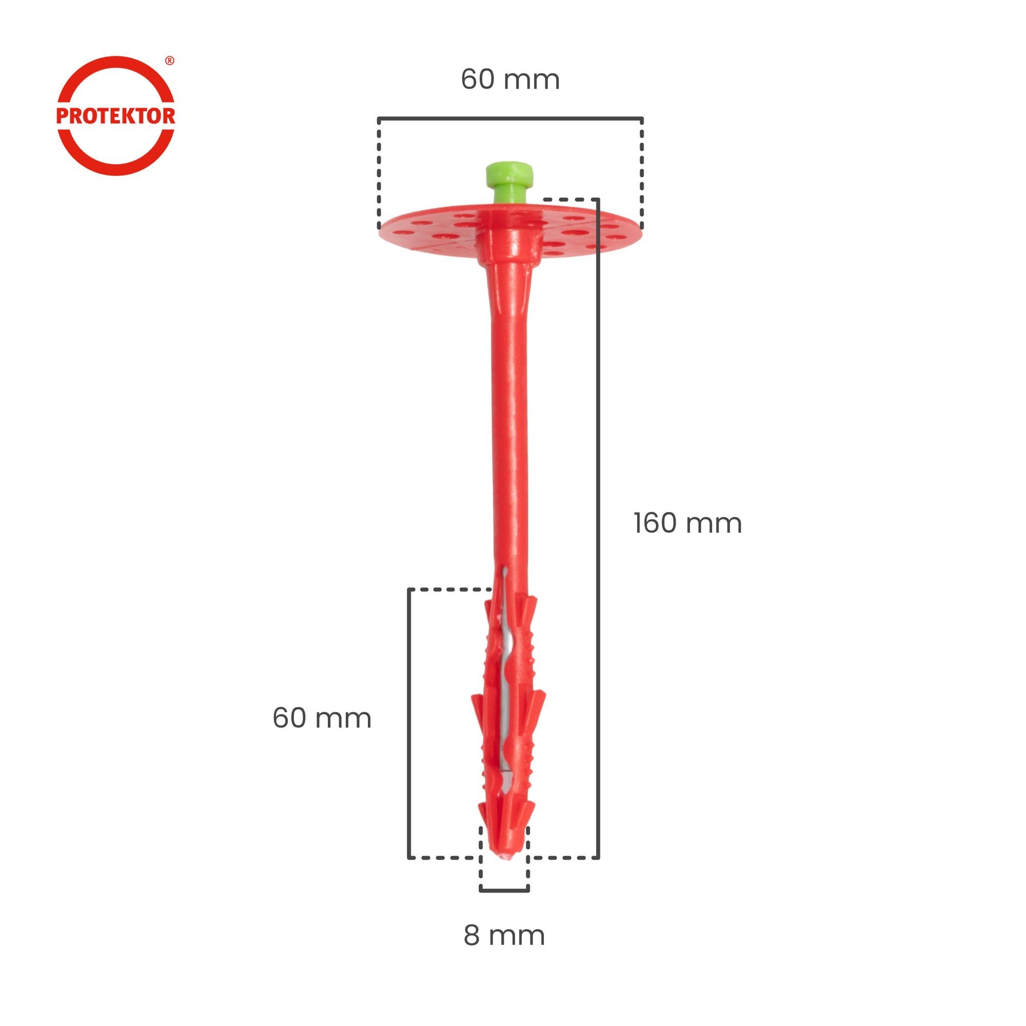PROTEKTOR Tasselli isolanti 100 pezzi Ø8x160mm con chiodo in acciaio per ETICS e per il fissaggio dell'isolamento delle facciate, tasselli antiurto certificati ETA tasselli termici