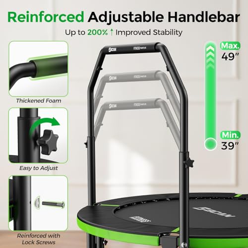 BCAN SP3 40/48" Exercise Rebounder Trampoline for Adults, Handlebar, Indoor | Foldable Mini Trampoline for Adults, Rebounder Indoor, Stable Handlebar, Low-Impact Workout, Load 330/440lbs |FED Fitness - image 4