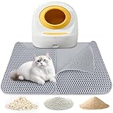 CAUTIOUS Katzenklo Matte L, Katzenstreu Matte Doppelte Schichte, Katzenstreu Matte Waben und Doppeltür Design, wasserdichte rutschfeste Katzenklo Unterleger Eva Material(grau)