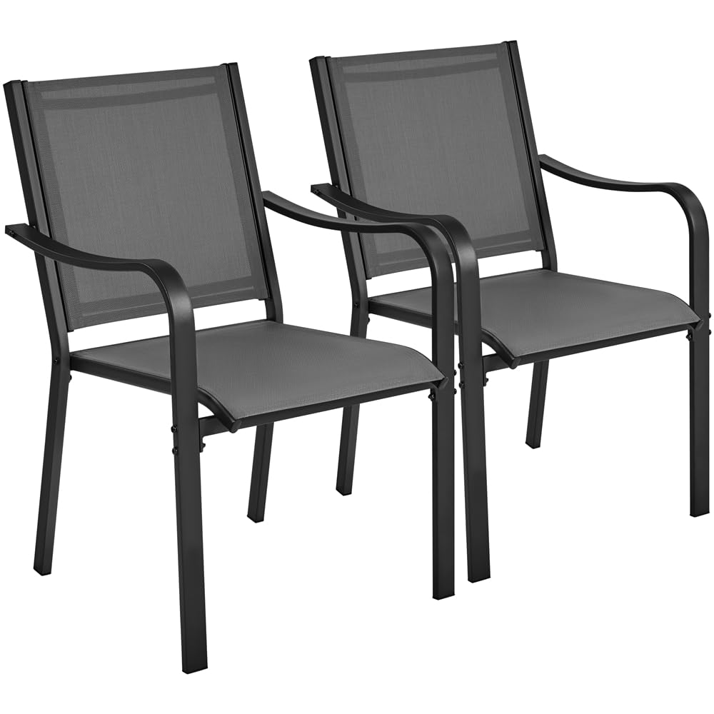 Yaheetech Set di Sedie da Esterno Impilabili con Schienale Braccioli Poltrona da Giardino in Tessuto Textilene per Terrazza Balcone Veranda Piscina Nero