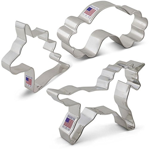 Ann Clark Unicorn 3-Pc. Cookie Cutter Set, Made in USA, Rainbow, Unicorn Body & Head
