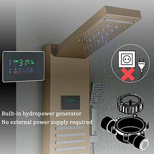Columna de Ducha con Panel LED Impermeable y Chorro Cascada, Torre de Masaje, Boquillas de Acero Inoxidable SUS304 miniatura 3
