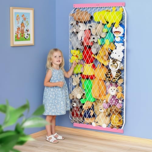 Stuffed Animal Storage Net, Elastic Stuffed Toy Holder,Door/ Wall Mount Length Adjustable Hanging Stuffy Animal Organizer, Plushie Net For Nursery Pla