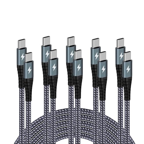 YTFCYIKBG 5-Pack 60W USB C to USB C Cable 6FT C-Port Charging Cable Type C to Type C Cable is Suitable for iPhone 16 15 Pro Plus Pro Max iPad Pro/Air MacBook Pro/Air and More (Grayish Blue)