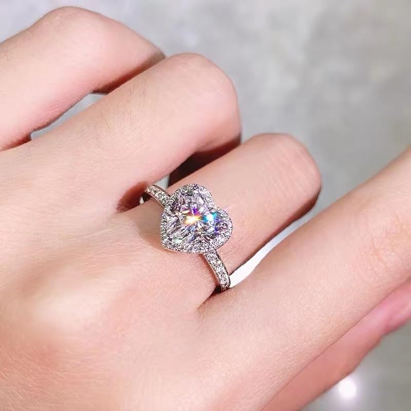 MALOYANVE Luxurious Heart Ring for Women Elegant Handmad Cut Heart Shaped Cubic Zirconia Adjustable Ring Wedding Engagement Bridal Valentine's Day Jewelry2