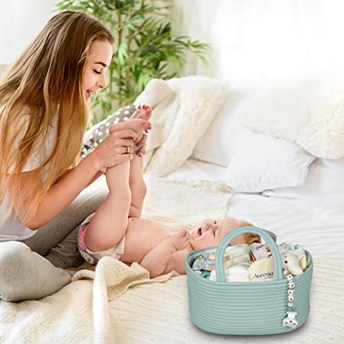 Image of XUANGUO Cotton Rope Baby Diaper Caddy Organizer Basket Light Green