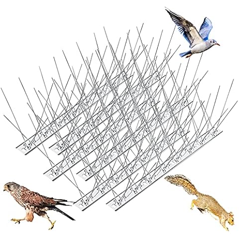 WELLUCK Bird Spikes for Pigeons Small Birds Cat, 30 Feet (28 Strips), Anti Bird Spikes Stainless Steel, Nest Prevention Repellent Spike, No Plastic, Smooth Polishing Harmless Deterrent Fence Spikes Cover