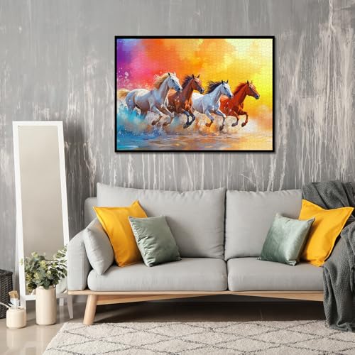 Rompecabezas de caballos de 1000 piezas para adultos, rompecabezas jigsaw de animales coloridos, difícil pintura paisajística natural como arte para pared miniatura 5
