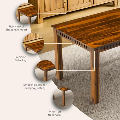 Image of UK FURNITURE Solid Sheesham Wood Dining Table Set with 6 Chairs | Wooden Dinner Table Set for Dinning Room Home & Hotel| Modern Dining Room Set | DIY (Honey 6s, 6 Seater)