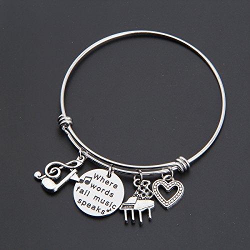 ENSIANTH Music Gift Where Words Fail Speak Expandable Charm Bangle Lovers Jewelry3